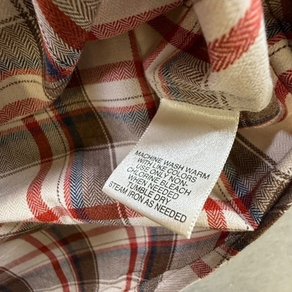 St‎ Johns Bay Mens Large Plaid Button Down Shirt Brown Red Cotton Herringbone - Picture 7 of 7